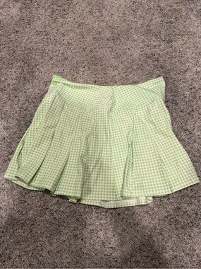 Lilly Pulitzer Light Green Gingham Pleated Skater Skirt